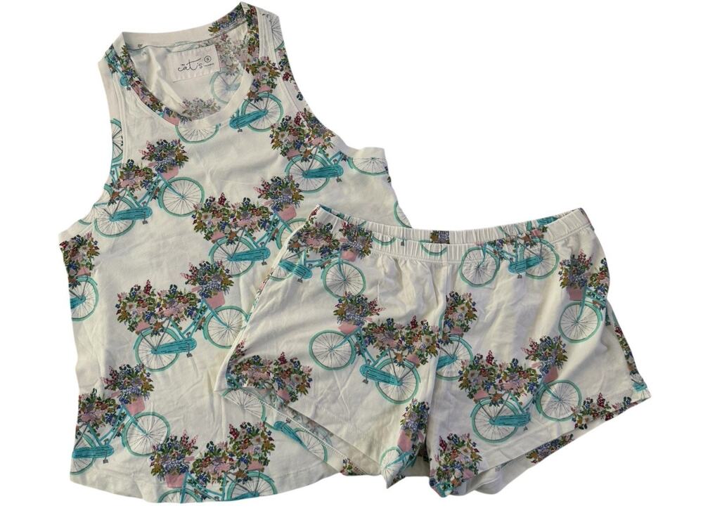 The Cat’s Pajamas Womens Small Bikes Floral Tank Shorts 2-piece Set Peru #NE242